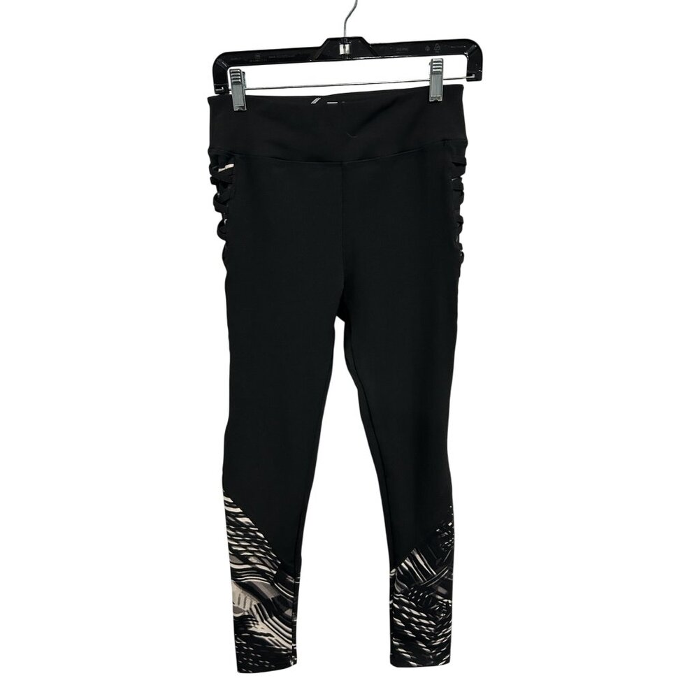BSP Black Activewear Leggings Side Lattice Print Size Large Athleisure Indie